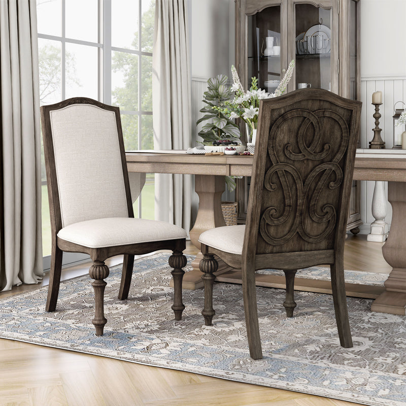 Marellis Transitional Scrolled Wood Inlay Rustic Natural Tone and Ivory Side Chairs (Set of 2)