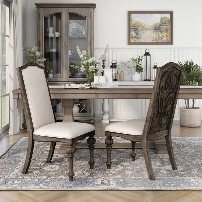 Marellis Transitional Scrolled Wood Inlay Rustic Natural Tone and Ivory Side Chairs (Set of 2)