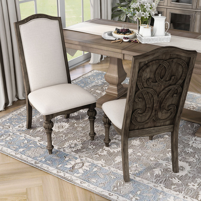 Marellis Transitional Scrolled Wood Inlay Rustic Natural Tone and Ivory Side Chairs (Set of 2)
