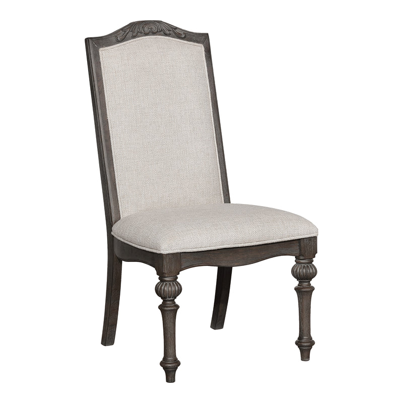 Marellis Transitional Scrolled Wood Inlay Rustic Natural Tone and Ivory Side Chairs (Set of 2)