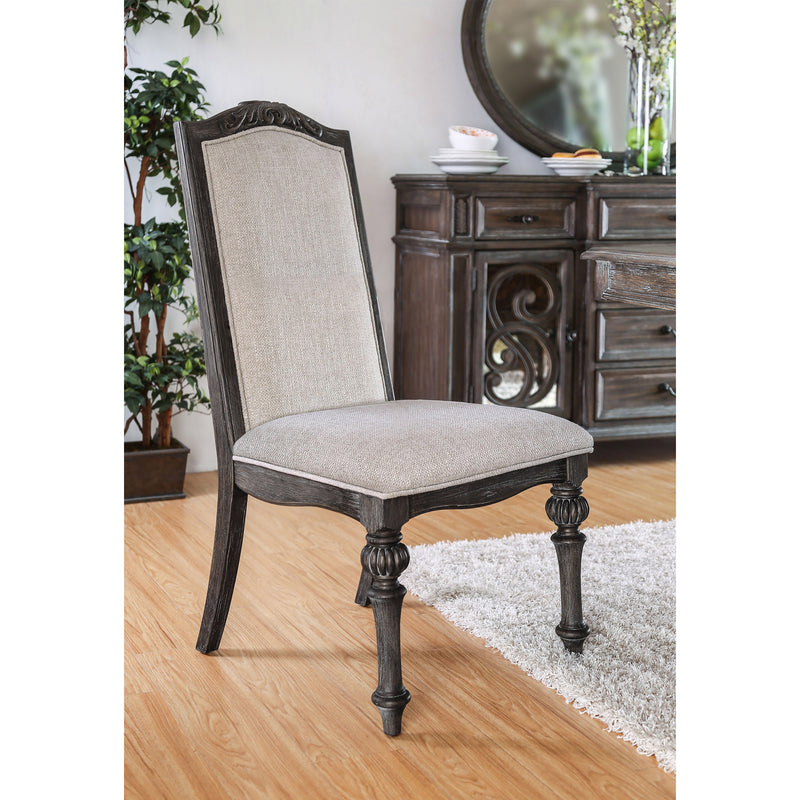 Marellis Transitional Scrolled Wood Inlay Rustic Natural Tone and Ivory Side Chairs (Set of 2)