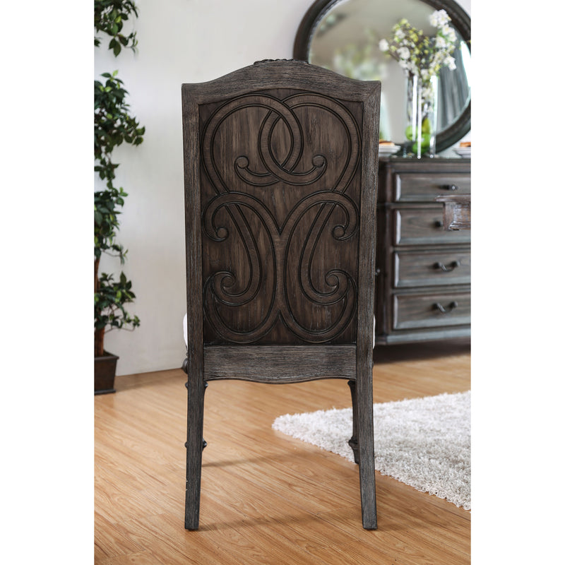 Marellis Transitional Scrolled Wood Inlay Rustic Natural Tone and Ivory Side Chairs (Set of 2)