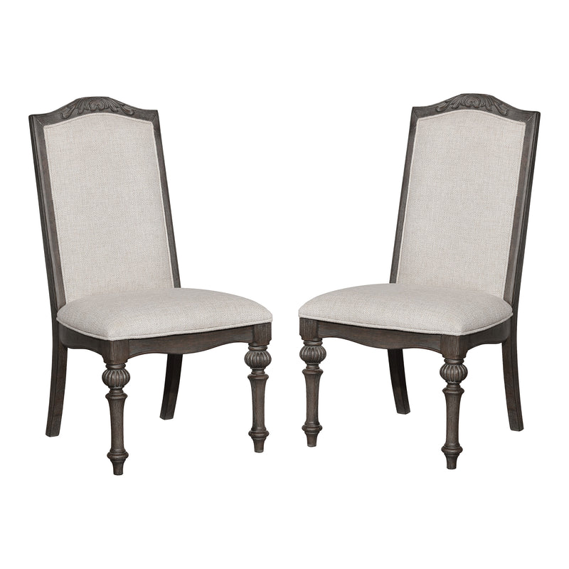 Marellis Transitional Scrolled Wood Inlay Rustic Natural Tone and Ivory Side Chairs (Set of 2)