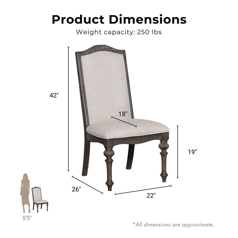 Marellis Transitional Scrolled Wood Inlay Rustic Natural Tone and Ivory Side Chairs (Set of 2)