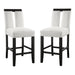 Right facing set of two contemporary black with white boucle counter height stools on a white background