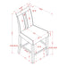 Informational schematic drawing showing the dimensions of a set of two contemporary black with white boucle counter height stools