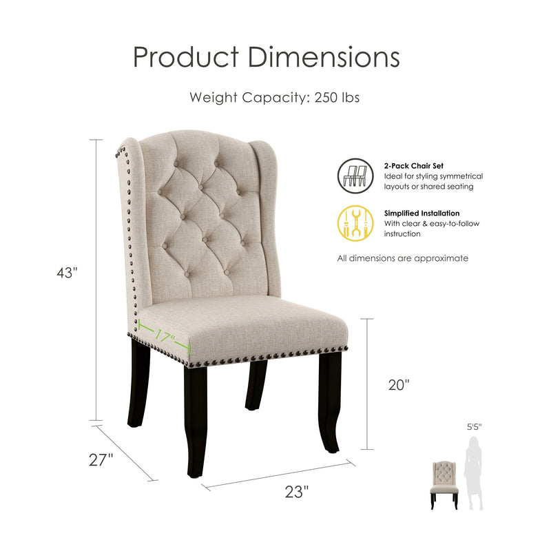 Ambrosia Button-Tufted Fabric Wingback Dining Chairs (Set of 2)