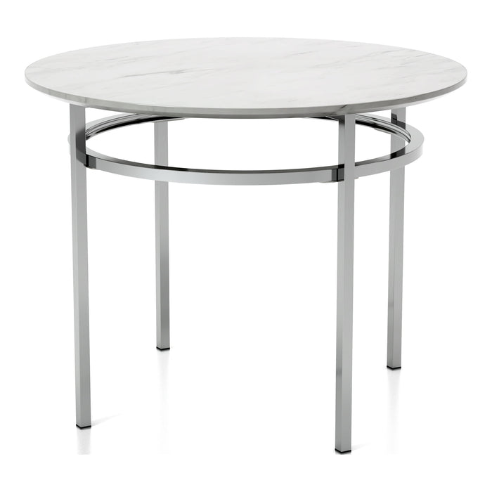 Rima Chrome & White Leatherette Upholstered Round 3-Piece Dining Set