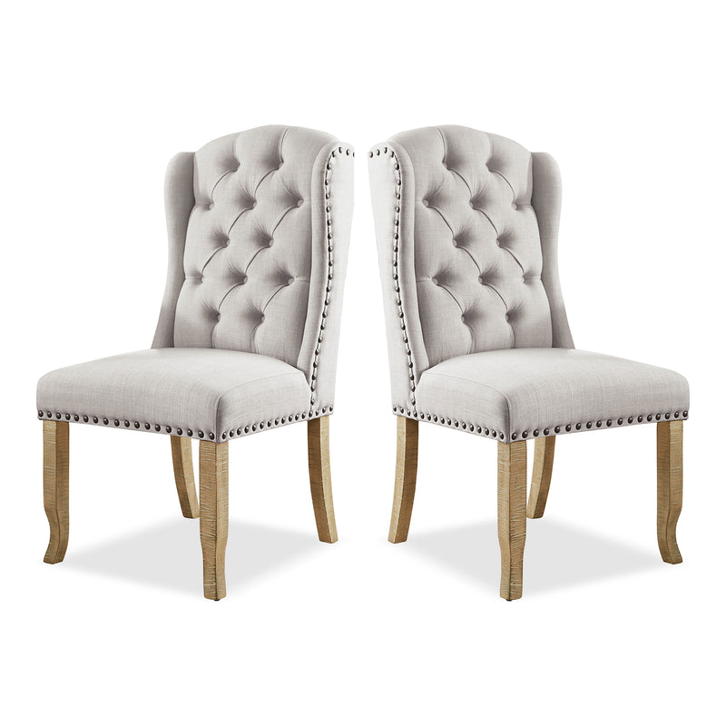 Gaylen Farmhouse Ivory Tufted Wingback Dining Chairs, Set of 2