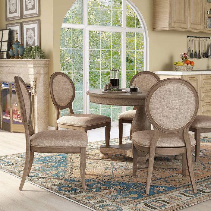 Etheridge Rustic Linen Round Back Dining Chairs (Set of 2)
