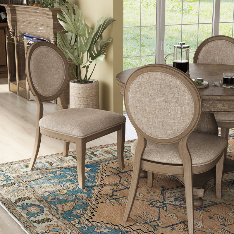 Etheridge Rustic Linen Round Back Dining Chairs (Set of 2)