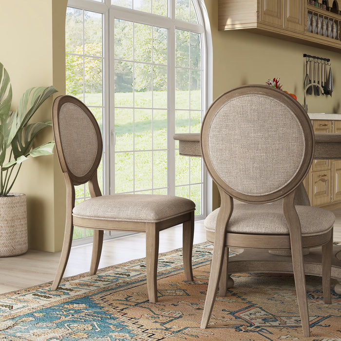 Etheridge Rustic Linen Round Back Dining Chairs (Set of 2)