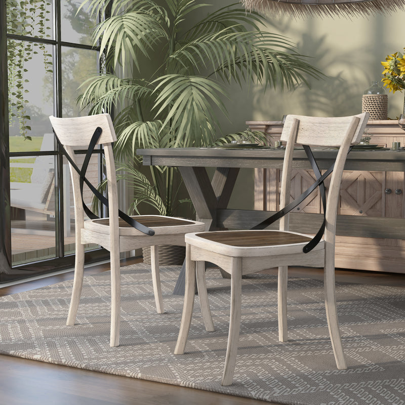 Garrison Dark Walnut & Antique White Farmhouse Dining Chairs, Set of 2