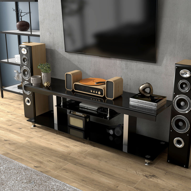 Suri Contemporary 60-inch Bent Glass Black TV Console