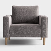 Front facing contemporary charcoal gray and metallic boucle accent armchair on a white background