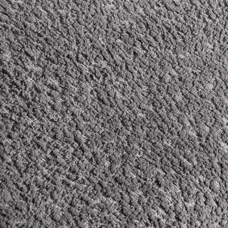 Swatch of the upholstery fabric on a contemporary charcoal gray and metallic boucle accent armchair