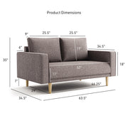 Informational dimensions image of a contemporary charcoal gray and metallic boucle loveseat