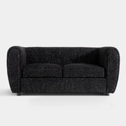 Front facing contemporary black metallic boucle shelter loveseat on a white background