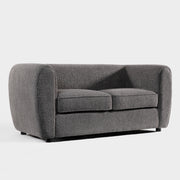 Right facing contemporary charcoal gray metallic boucle shelter loveseat on a white background
