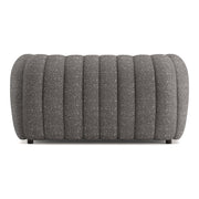 Front facing back view of a contemporary charcoal gray and metallic boucle tufted shelter loveseat on a white background