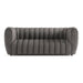 Front facing contemporary charcoal gray and metallic boucle tufted shelter sofa on a white background