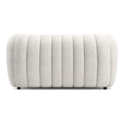 Front facing back view of a contemporary off-white metallic boucle tufted shelter loveseat on a white background