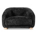 Front facing contemporary black chenille sloping tuxedo accent armchair on a white background