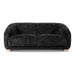 Front facing contemporary black chenille sloping tuxedo loveseat on a white background