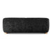 Front facing back view of a contemporary black chenille sloping tuxedo accent sofa on a white background