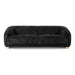 Front facing contemporary black chenille sloping tuxedo accent sofa on a white background