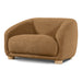 Left facing contemporary brown chenille sloping tuxedo accent armchair on a white background