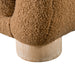 Left facing close up view of the leg on a contemporary brown chenille sloping tuxedo sofa on a white background