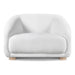 Front facing contemporary white chenille sloping tuxedo accent armchair on a white background