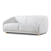 Left facing contemporary white chenille sloping tuxedo loveseat on a white background