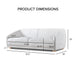 Informational image of the dimensions of a contemporary white chenille sloping tuxedo accent sofa