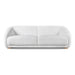 Front facing contemporary brown chenille sloping tuxedo sofa on a white background