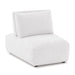 Right facing contemporary white chenille trapezoidal armless chair with an adjustable back on a white background