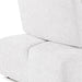 Right back facing close up of the back of a contemporary white chenille trapezoidal armless chair with an adjustable back on a white background
