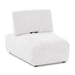 Right facing contemporary white chenille trapezoidal armless chair with an adjustable back on a white background