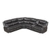 Front facing transitional dark grey faux leather reclining sectional sofa with a storage console on a white background