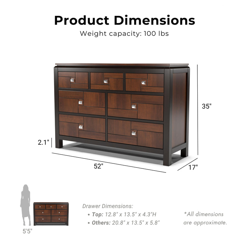 Patra Asian Contemporary Style Acacia and Walnut Finish Bedroom Dresser