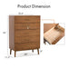 Informational image of the product dimensions of a mid-century modern walnut finish five-drawer chest
