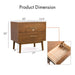Informational image of the product dimensions of a mid-century modern walnut finish two-drawer nightstand