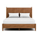Front facing mid-century modern walnut finish queen bed on a white background