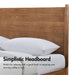 Informational image of the simple headboard of a mid-century modern walnut finish queen bed