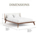 Informational image of the product dimensions of a mid-century modern walnut and beige boucle wingback queen bed