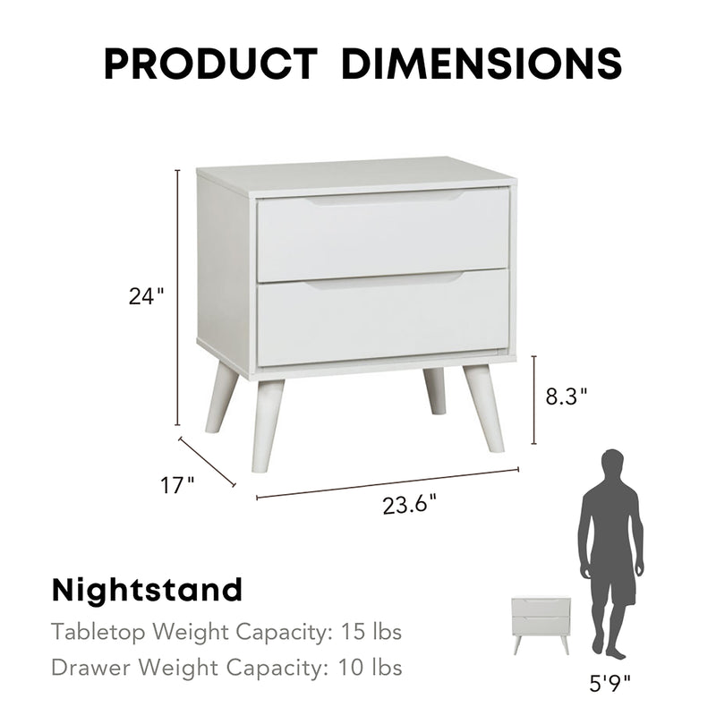 Garro Mid-Century Modern Full Extension 2-Drawer Nightstand