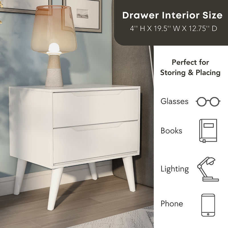 Garro Mid-Century Modern Full Extension 2-Drawer Nightstand