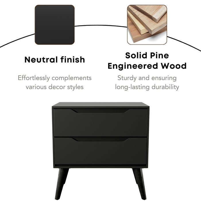 Garro Mid-Century Modern Full Extension 2-Drawer Nightstand