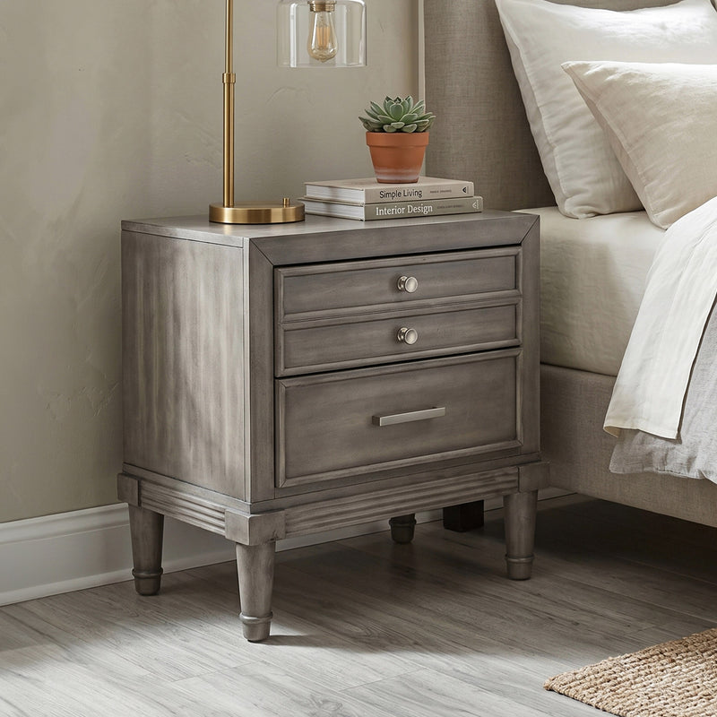 Hax Transitional Grey 2-Drawer Solid Wood Nightstand